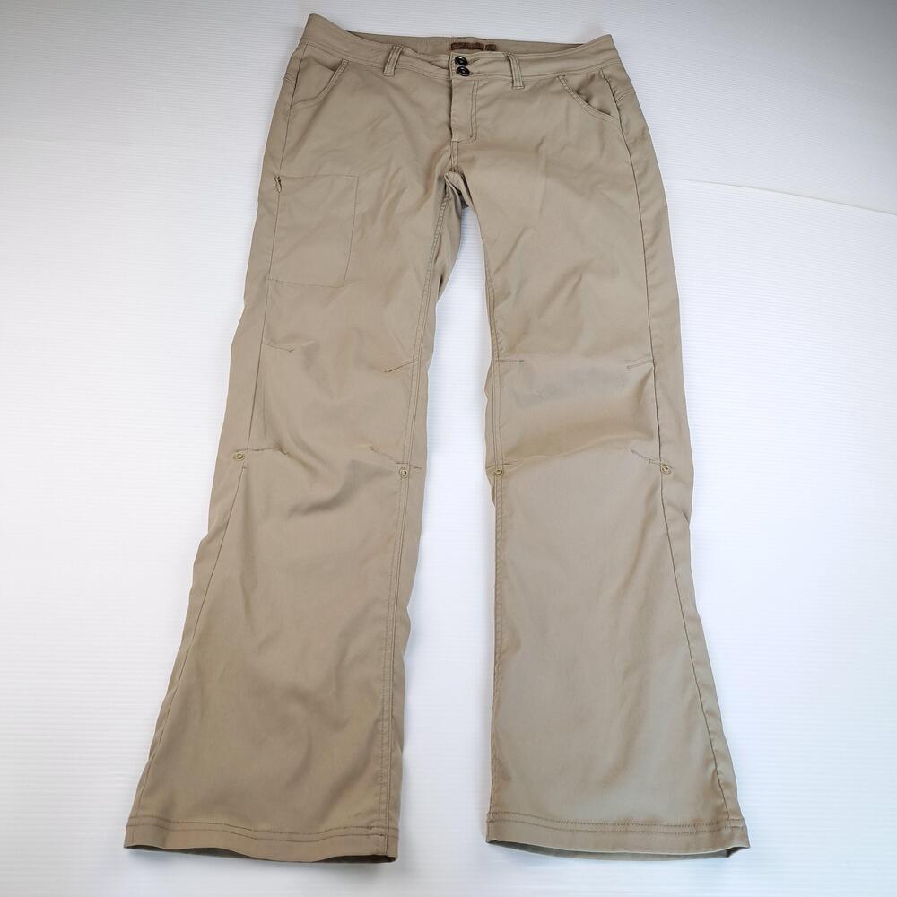 PrAna Pants Womens 12 Beige Halle Hiking Outdoor Nylon Bootcut Roll Tab